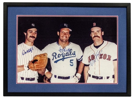 Don Mattingly, George Brett, & Wade Boggs Signed & Framed 20x24 Photo